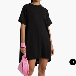 ATM Women’s Black Mini Dress Pleated Back Oversized Slub Cotton Jersey New XS-M